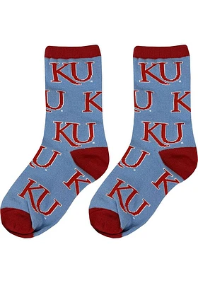 Kansas Jayhawks Allover Youth Quarter Socks