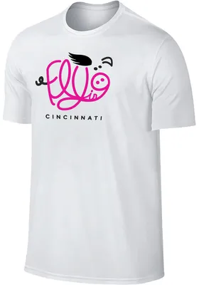 Cincinnati White Curly Flying Pig Short Sleeve T Shirt