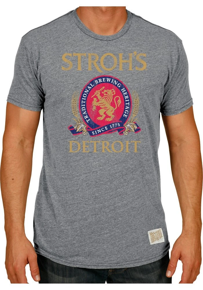 Original Retro Brand Detroit Grey Strohs Beer Logo Short Sleeve Fashion T Shirt