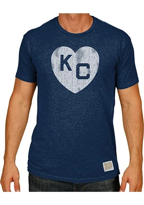 Original Retro Brand Kansas City Monarchs Navy Blue HEART KC Short Sleeve Fashion T Shirt