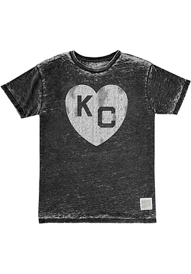 Original Retro Brand Kansas City Monarchs Black Burn Out Heart Short Sleeve Fashion T..