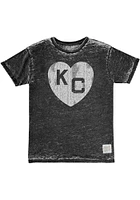 Original Retro Brand Kansas City Monarchs Black Burn Out Heart Short Sleeve Fashion T..
