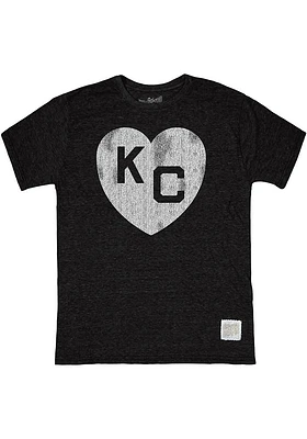 Original Retro Brand Kansas City Monarchs Black Solid Heart Short Sleeve Fashion T Shi..