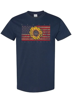 Kansas Womens Navy Blue Sunflower Flag Short Sleeve T-Shirt