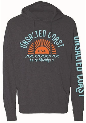 Michigan Mens Navy Blue Sun Burst Long Sleeve Hoodie
