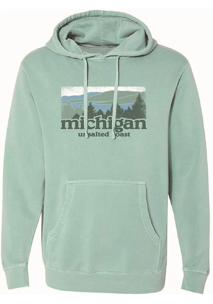 Michigan Mens Green Landscape Long Sleeve Hoodie