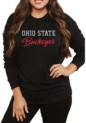 Ohio State Buckeyes Womens Black Bling Script Crew Sweatshirt