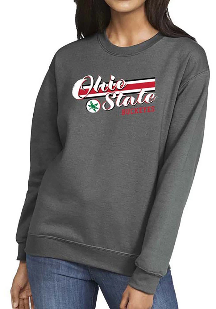 Ohio State Buckeyes Womens Grey Script Stripe Crew Sweatshirt