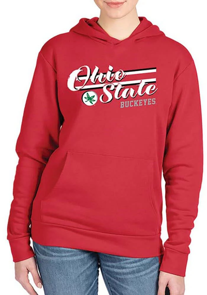 Ohio State Buckeyes Womens Red Script Stripe Hooded Sweatshirt