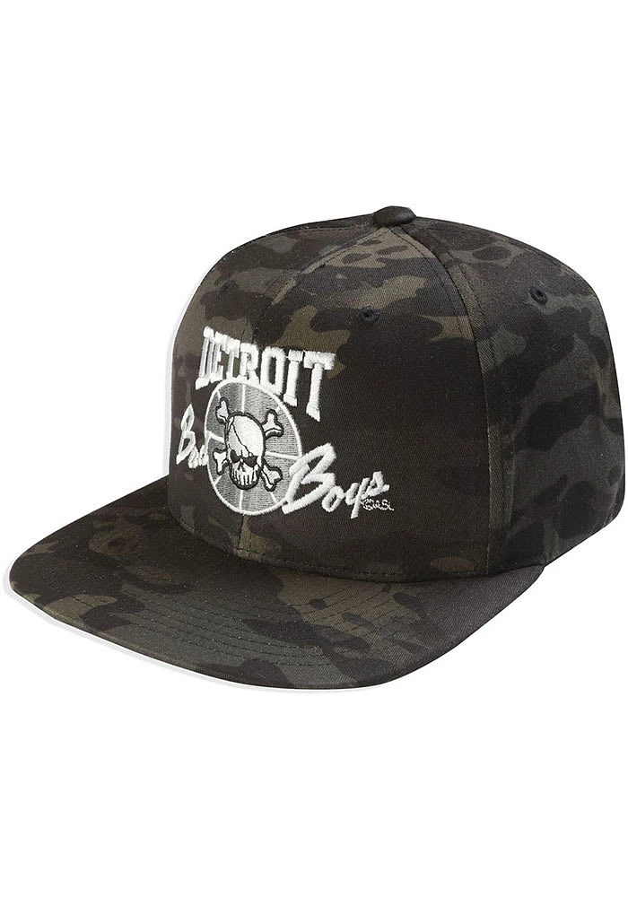 Detroit Pistons Black Camo Flatbill Mens Snapback Hat