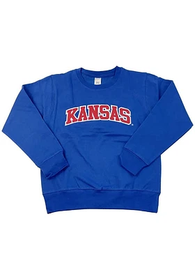 Kansas Jayhawks Youth Blue Arched Wordmark Long Sleeve Crew Sweatshirt