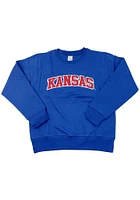 Kansas Jayhawks Youth Blue Arched Wordmark Long Sleeve Crew Sweatshirt