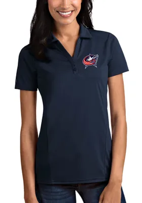 Antigua Columbus Blue Jackets Womens Navy Tribute Short Sleeve Polo Shirt