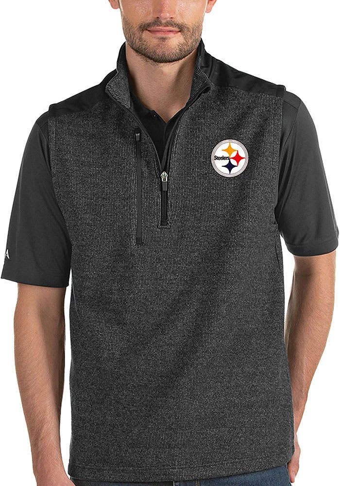 Antigua Pittsburgh Steelers Mens Black Challenger Vest Sweater