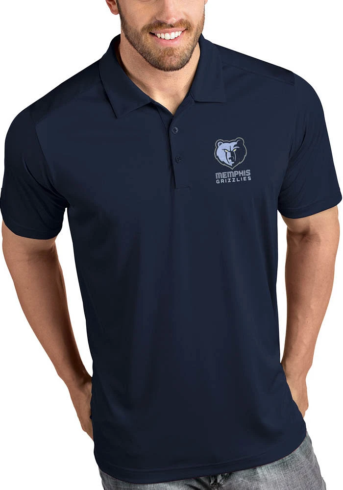 Antigua Memphis Grizzlies Mens Navy Blue Tribute Short Sleeve Polo