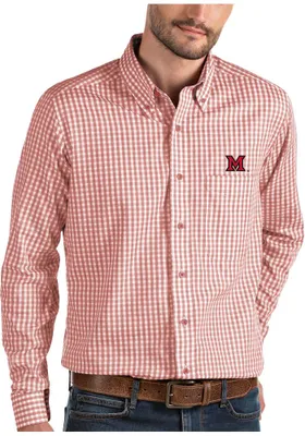 Antigua Miami RedHawks Mens Red Structure Long Sleeve Dress Shirt