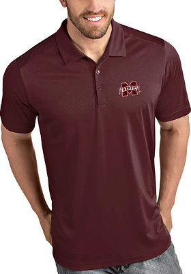 Antigua Mississippi State Bulldogs Mens Maroon Tribute Short Sleeve Polo