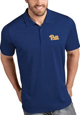Antigua Pitt Panthers Mens Blue Tribute Wordmark Short Sleeve Polo