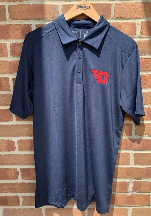 Antigua Dayton Flyers Mens Navy Blue Tribute Short Sleeve Polo