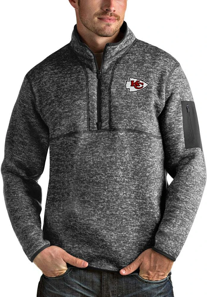 Antigua Kansas City Chiefs Mens Black Fortune Long Sleeve Qtr Zip Pullover
