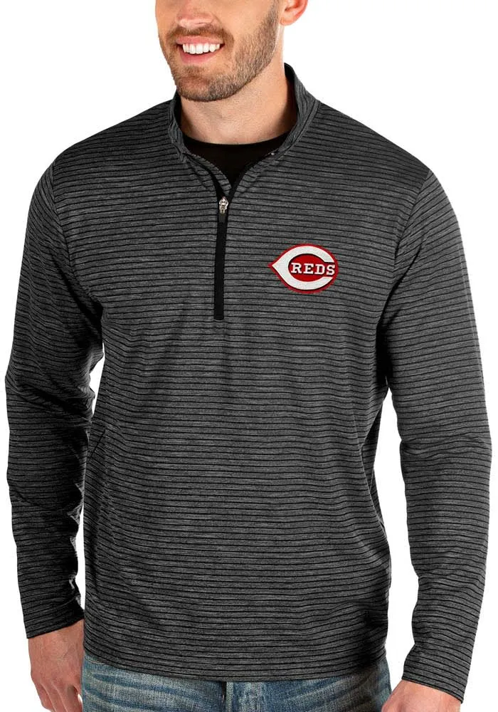 Antigua Cincinnati Reds Mens Black Capacity Long Sleeve Qtr Zip Pullover