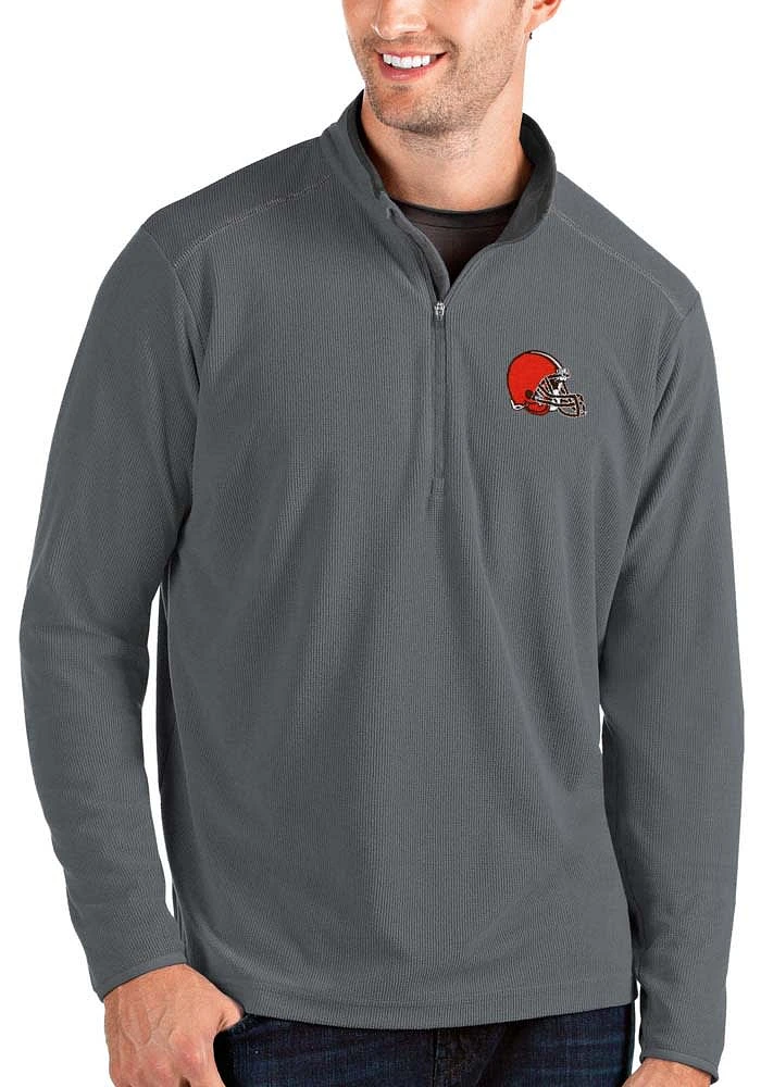 Antigua Cleveland Browns Mens Grey Glacier Long Sleeve Qtr Zip Pullover