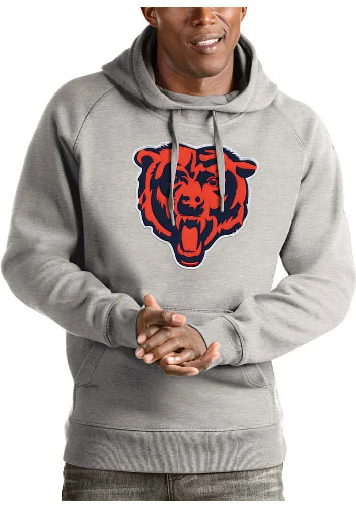 Antigua Chicago Bears Mens Grey Victory Long Sleeve Hoodie