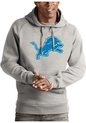 Antigua Detroit Lions Mens Grey Victory Logo Long Sleeve Hoodie
