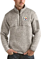Antigua Pittsburgh Steelers Mens Oatmeal Fortune Long Sleeve Qtr Zip Pullover