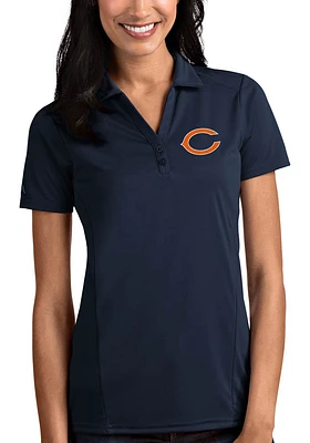 Antigua Chicago Bears Womens Navy Blue Tribute Short Sleeve Polo Shirt