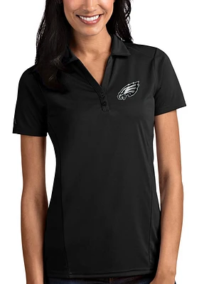 Antigua Philadelphia Eagles Womens Black Tribute Graphic Short Sleeve Polo Shirt