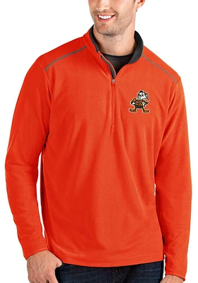 Brownie  Antigua Cleveland Browns Mens Orange Glacier Long Sleeve Qtr Zip Pullover