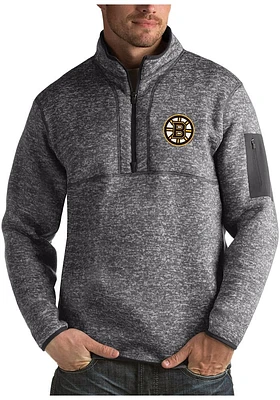 Antigua Boston Bruins Mens Grey Fortune Long Sleeve Qtr Zip Pullover