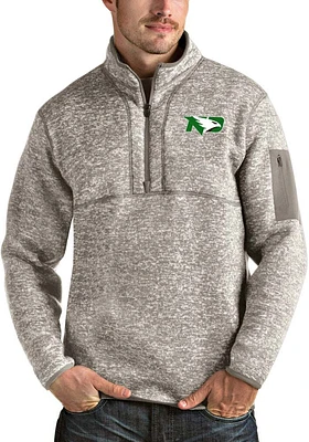 Antigua North Dakota Fighting Hawks Mens Oatmeal Fortune Long Sleeve Qtr Zip Pullover