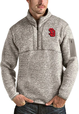 Antigua South Dakota Coyotes Mens Oatmeal Fortune Long Sleeve Qtr Zip Pullover