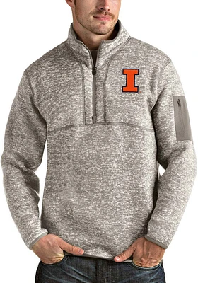 Mens Illinois Fighting Illini Oatmeal Antigua Fortune Qtr Zip Pullover