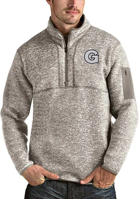 Antigua Georgetown Hoyas Mens Oatmeal Fortune Long Sleeve Qtr Zip Pullover