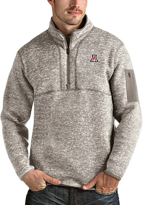 Antigua Arizona Wildcats Mens Oatmeal Fortune Long Sleeve Qtr Zip Pullover