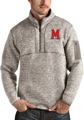 Mens Maryland Terrapins Oatmeal Antigua Fortune Qtr Zip Pullover