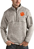 Antigua Clemson Tigers Mens Oatmeal Fortune Long Sleeve Qtr Zip Pullover
