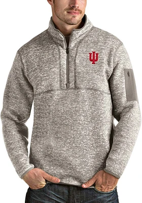 Mens Indiana Hoosiers Oatmeal Antigua Fortune Qtr Zip Pullover