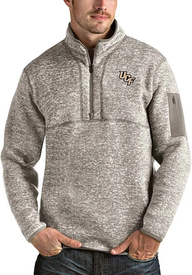 Antigua UCF Knights Mens Oatmeal Fortune Long Sleeve Qtr Zip Pullover