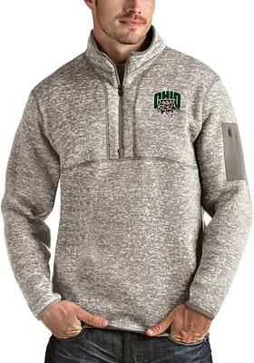 Antigua Ohio Bobcats Mens Oatmeal Fortune Long Sleeve Qtr Zip Pullover