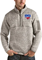 Antigua SMU Mustangs Mens Oatmeal Fortune Long Sleeve Qtr Zip Pullover