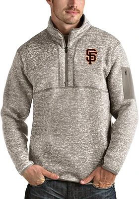 Antigua San Francisco Giants Mens Oatmeal Fortune Long Sleeve Qtr Zip Pullover