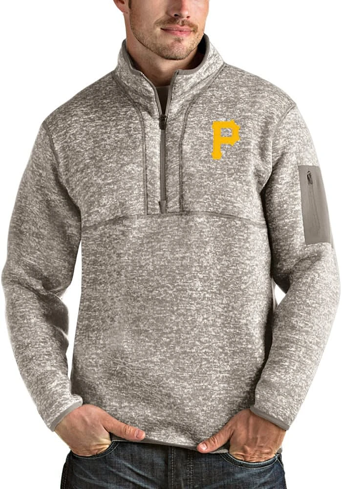 Antigua Pittsburgh Pirates Mens Oatmeal Fortune Long Sleeve Qtr Zip Pullover