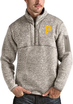 Antigua Pittsburgh Pirates Mens Oatmeal Fortune Long Sleeve Qtr Zip Pullover