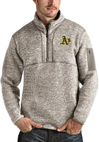 Antigua Oakland Athletics Mens Oatmeal Fortune Long Sleeve Qtr Zip Pullover