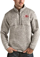 Antigua Cincinnati Reds Mens Oatmeal Fortune Long Sleeve Qtr Zip Pullover