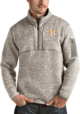 Antigua Houston Astros Mens Oatmeal Fortune Long Sleeve Qtr Zip Pullover